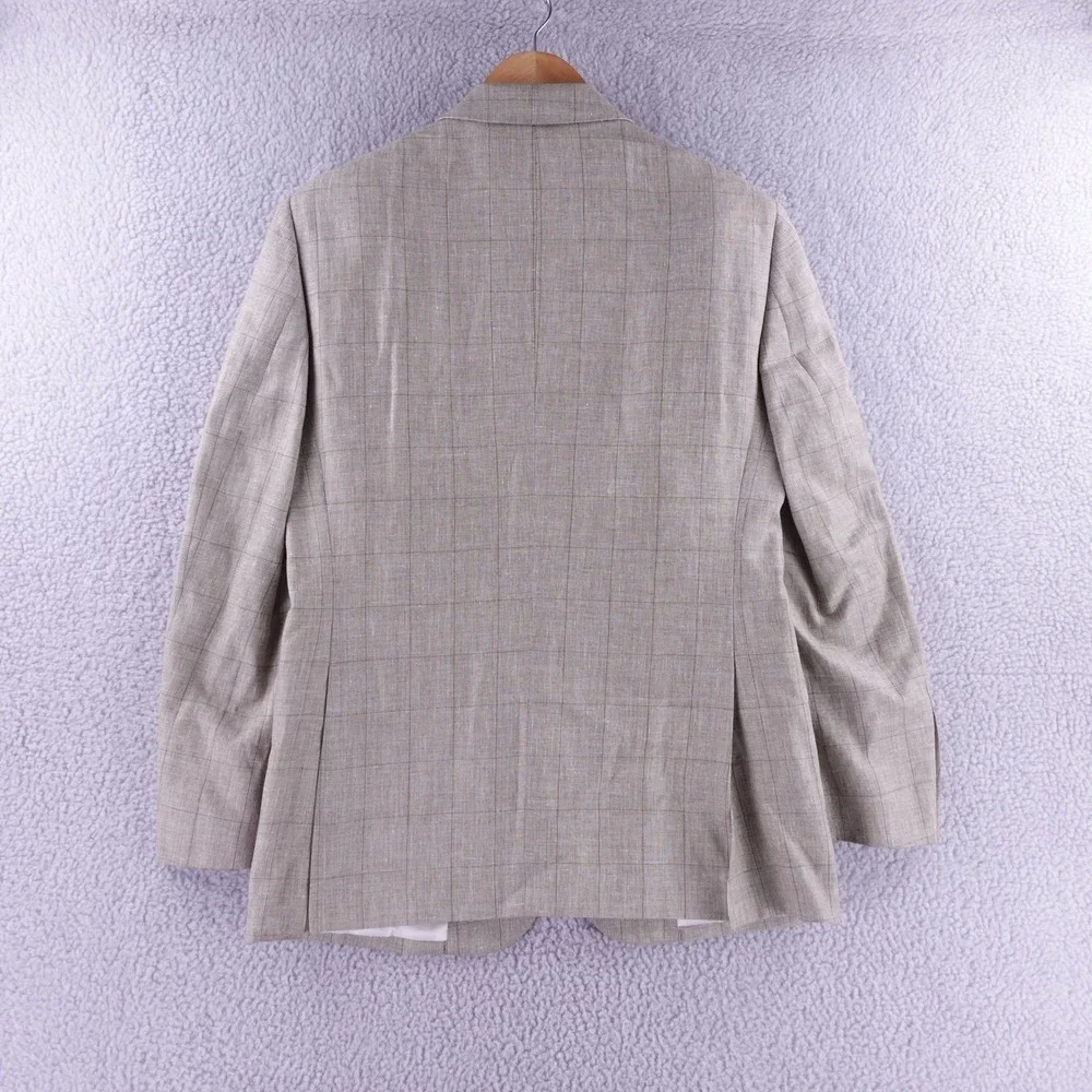 Jos. A. Bank Executive Blazer Mens 39R Tan Windowpane Linen Wool Silk Sport Coat